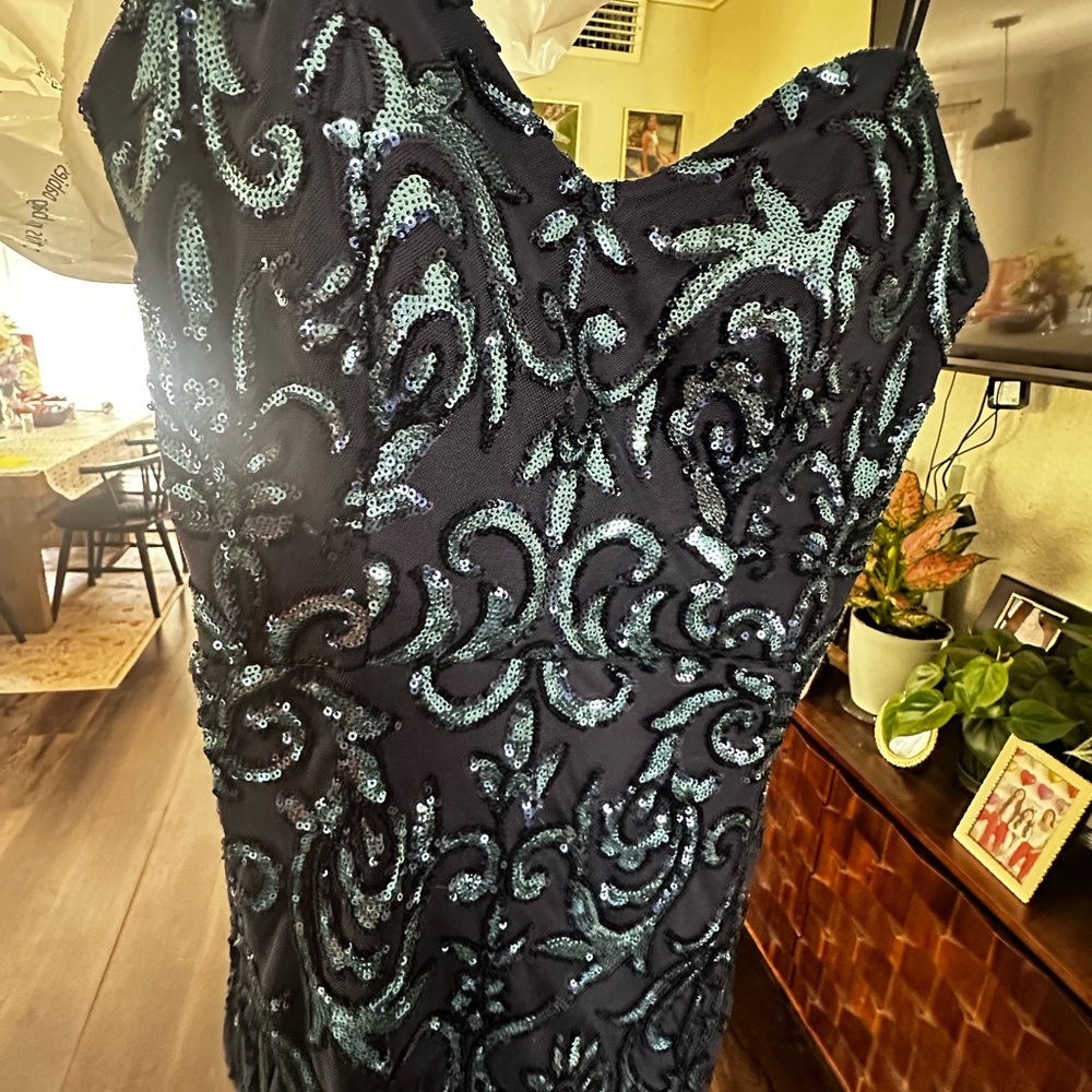 Blondie Nites Black and Silver Sheath Cocktail Dress